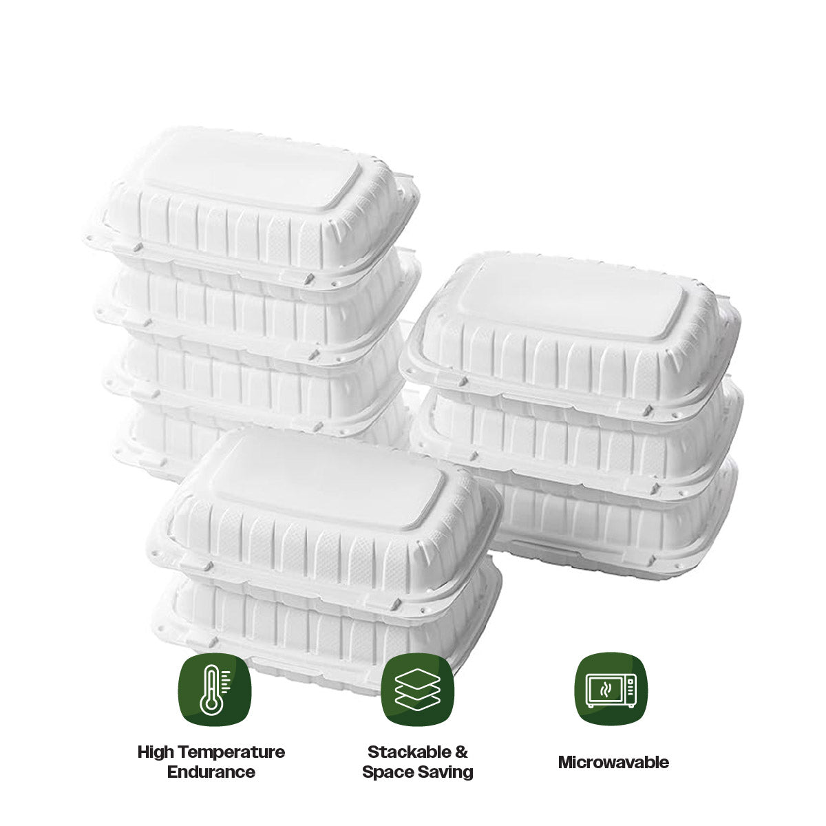 CIAO! 9"x6"x3" MFPP White Hinged Container With Lid 1 Compartment (Case of 200)