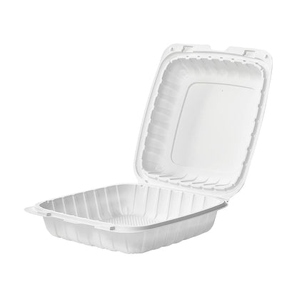 CIAO! 9"x9"x3" MFPP White Hinged Container With Lid 1 Compartment (Case of 150)