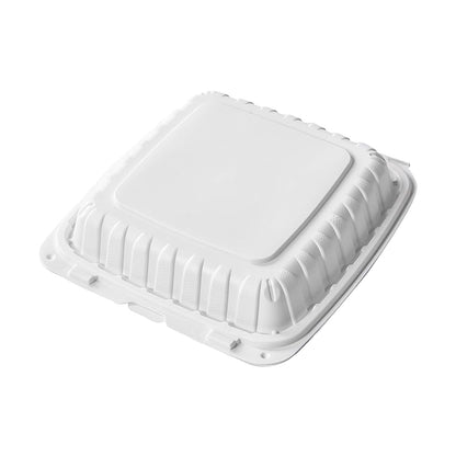 CIAO! 9"x9"x3" MFPP White Hinged Container With Lid 3 Compartment (Case of 150)