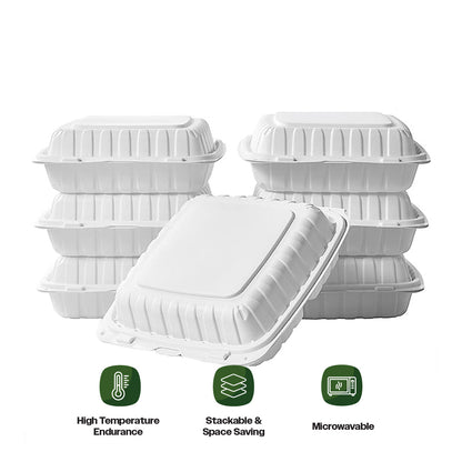 CIAO! 9"x9"x3" MFPP White Hinged Container With Lid 3 Compartment (Case of 150)