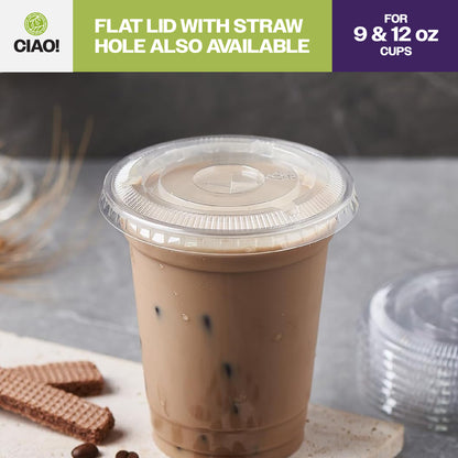 CIAO! 92MM PET Flat Lid with Straw Slot for 9OZ/12OZ CIAO! PET Cold Drink Cups (Case of 1,000)