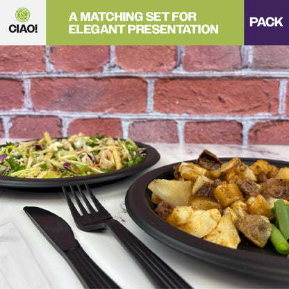 CIAO! Heavy Weight Black Individually Wrapped 3 Piece Cutlery Kit - Knife, Fork, Napkin (Case of 250)