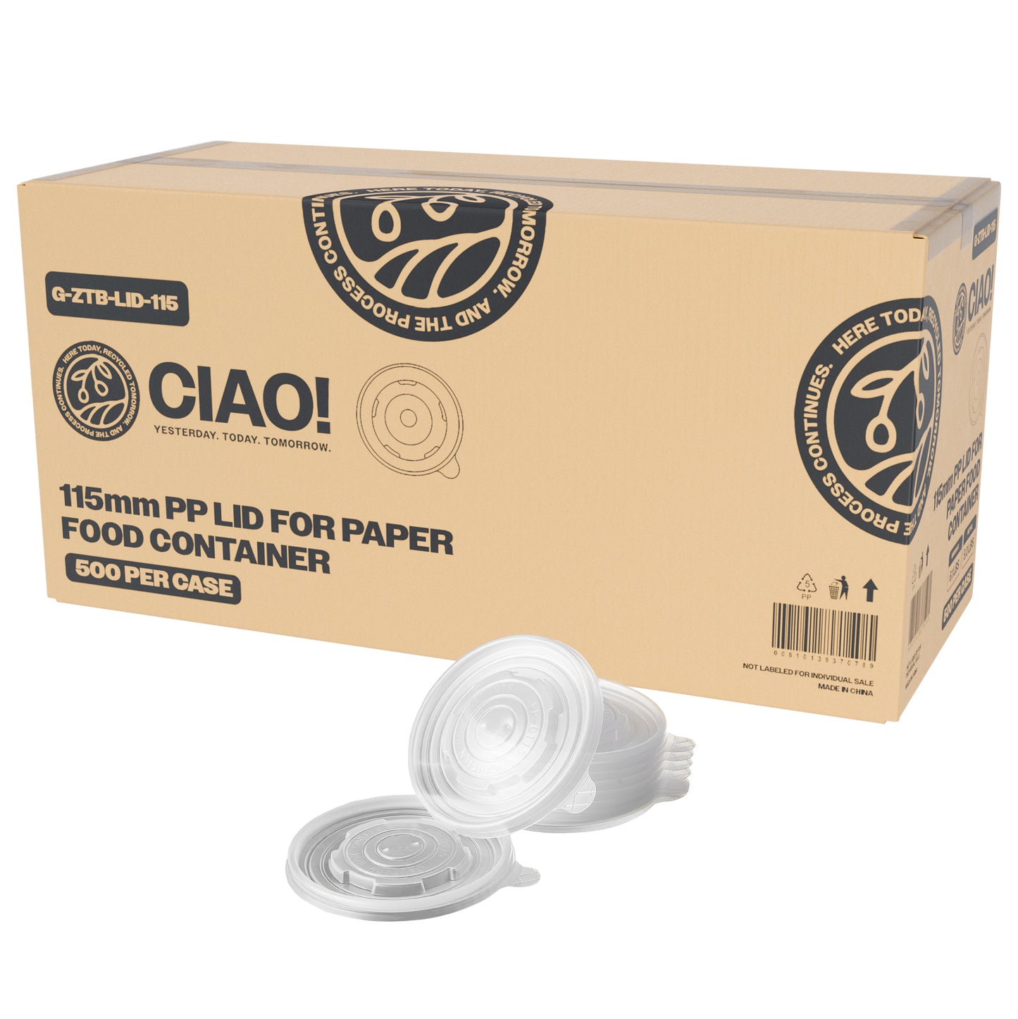 CIAO! 115mm PP Lid for 12,16,24 oz Paper Container (500/case)