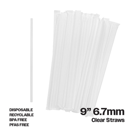 CIAO! 9" Clear Super Jumbo Straws .26" outside diameter(6.7mm) Paper Wrapped 9,000/case…