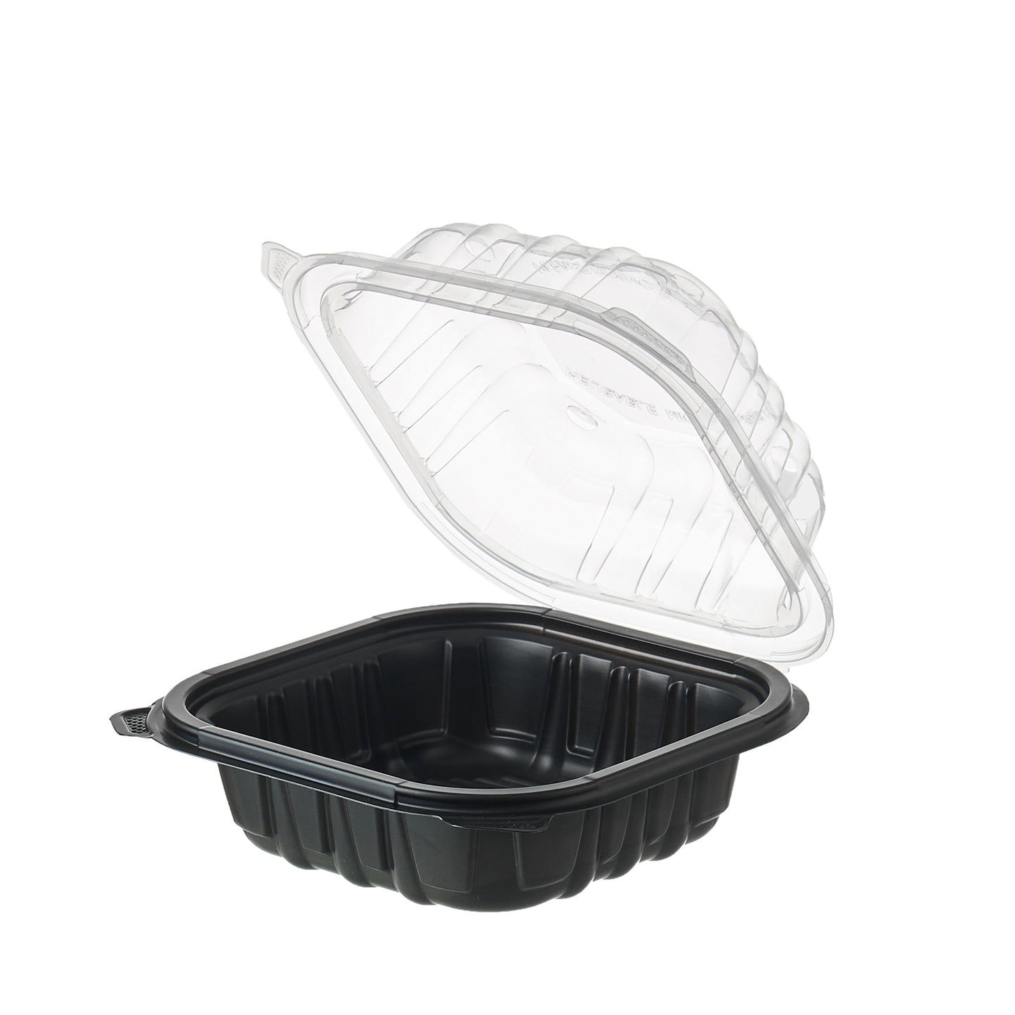 CIAO! 6"x6"x3" Polypropylene Black bottom with Clear Lid Hinged Container 1 Compartment Take Out Container, Microwavable, Recyclable and Reusable, (Case of 300)