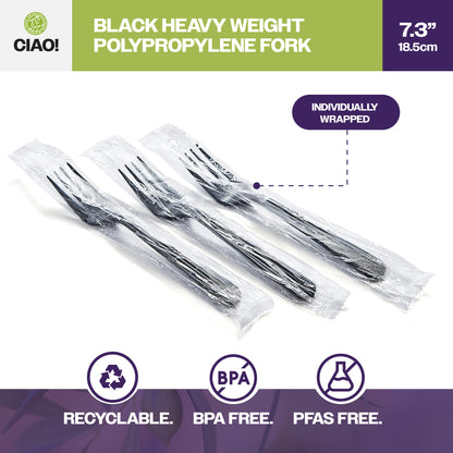 CIAO! Heavy Weight Black Fork Polypropylene Individually Wrapped (Case of 1,000)