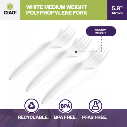 CIAO! Medium Weight Disposable White Fork Polypropylene (Case of 1,000)