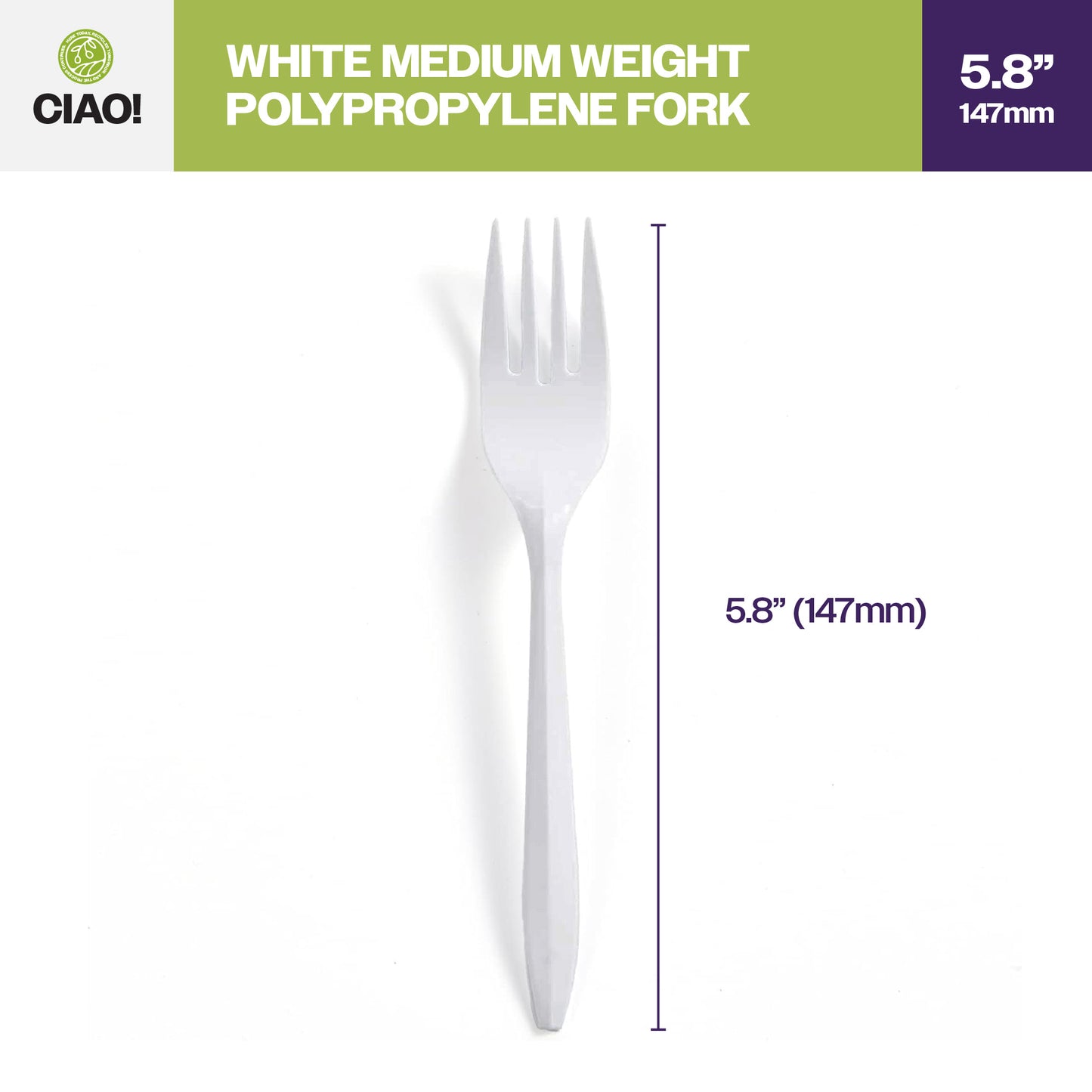 CIAO! Medium Weight Disposable White Fork Polypropylene (Case of 1,000)