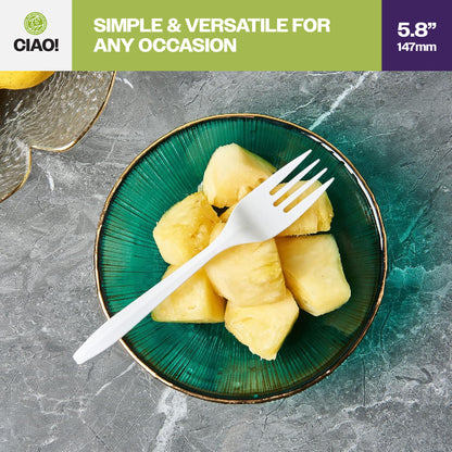 CIAO! Medium Weight Disposable White Fork Polypropylene (Case of 1,000)