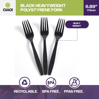 CIAO! Polystyrene Disposable Fork Black (Case of 1,000)