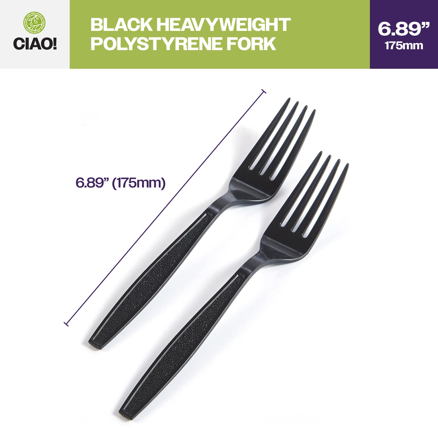 CIAO! Polystyrene Disposable Fork Black (Case of 1,000)