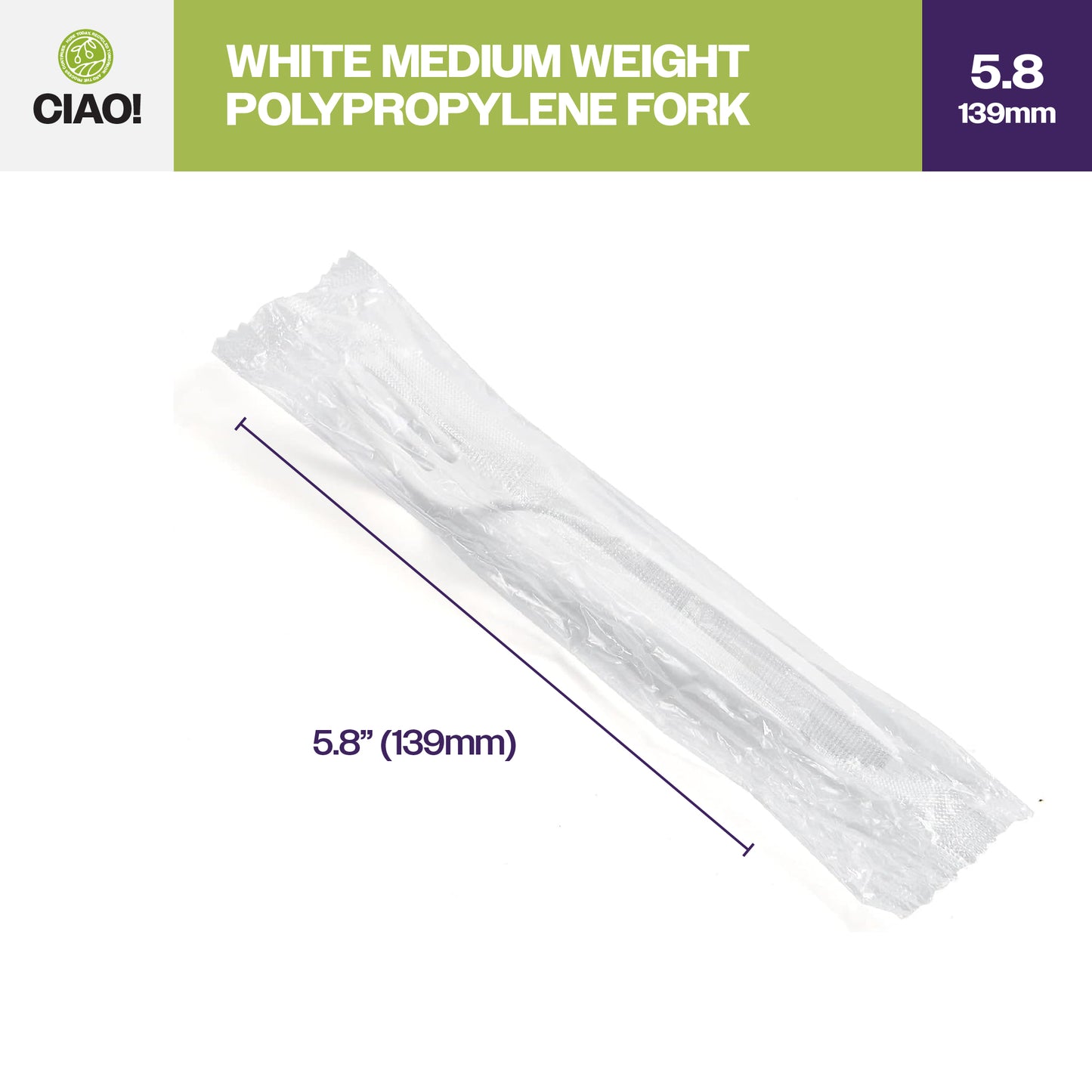 CIAO! Medium Weight Disposable White Fork Polypropylene Individually Wrapped (Case of 1,000)