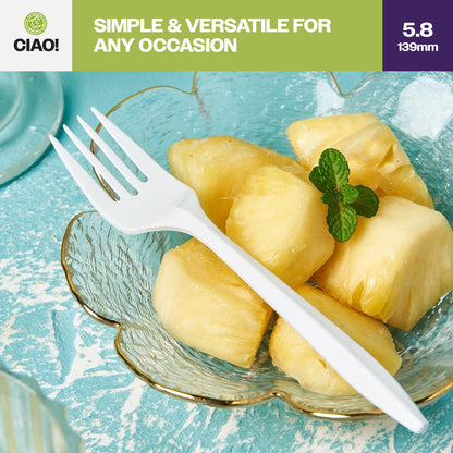 CIAO! Medium Weight Disposable White Fork Polypropylene Individually Wrapped (Case of 1,000)