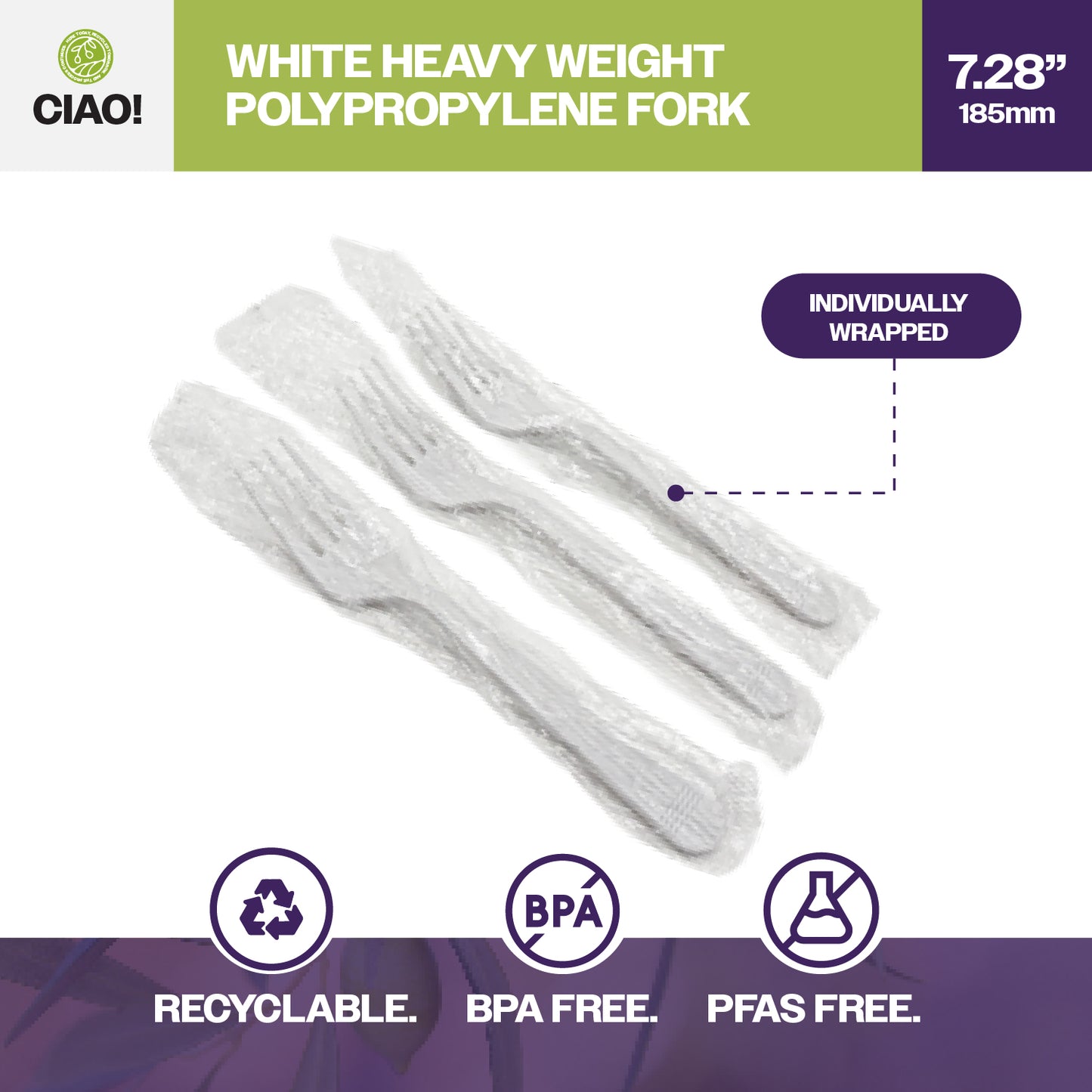 CIAO! Heavy Weight White Fork Polypropylene Individually Wrapped (Case of 1,000)