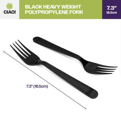 CIAO! Heavy Duty Black Polypropylene Disposable Forks, Foodservice Bulk Pack – 1,000 Count