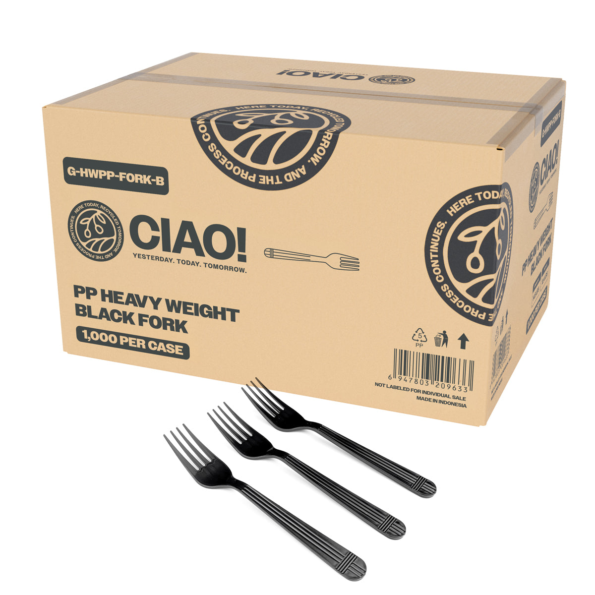 CIAO! Heavy Duty Black Polypropylene Disposable Forks, Foodservice Bulk Pack – 1,000 Count