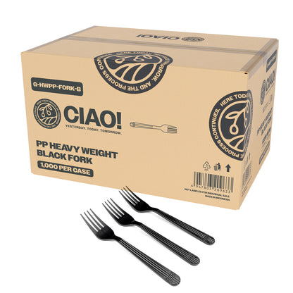 CIAO! Heavy Duty Black Polypropylene Disposable Forks, Foodservice Bulk Pack – 1,000 Count
