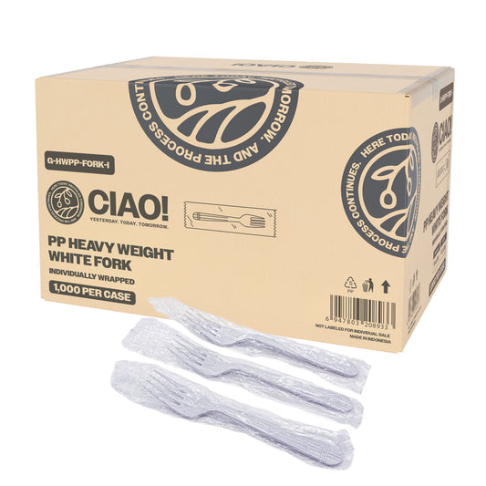 CIAO! Heavy Weight White Fork Polypropylene Individually Wrapped (Case of 1,000)