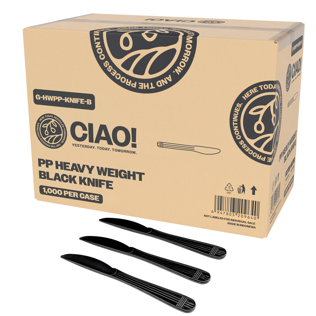 CIAO! Heavy Duty Black Polypropylene Disposable Knives, Foodservice Bulk Pack – 1,000 Count