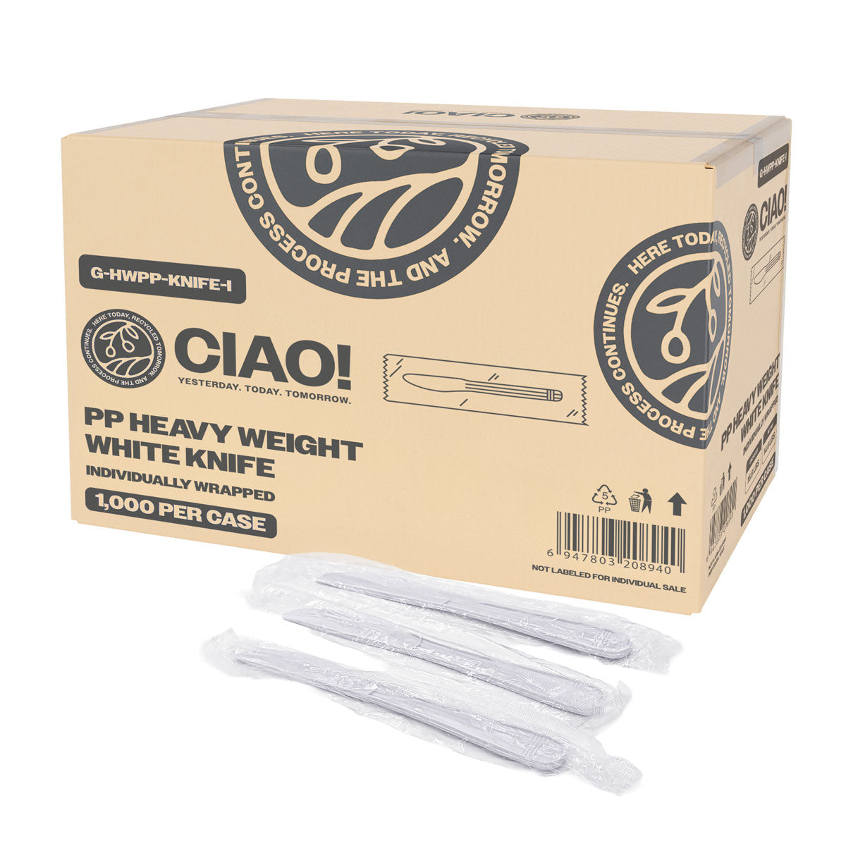 CIAO! Heavy Weight White Knife Polypropylene Individually Wrapped (Case of 1,000)