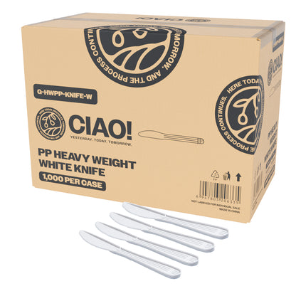 CIAO! Heavy Weight Disposable White Knife Polypropylene (Case of 1,000)