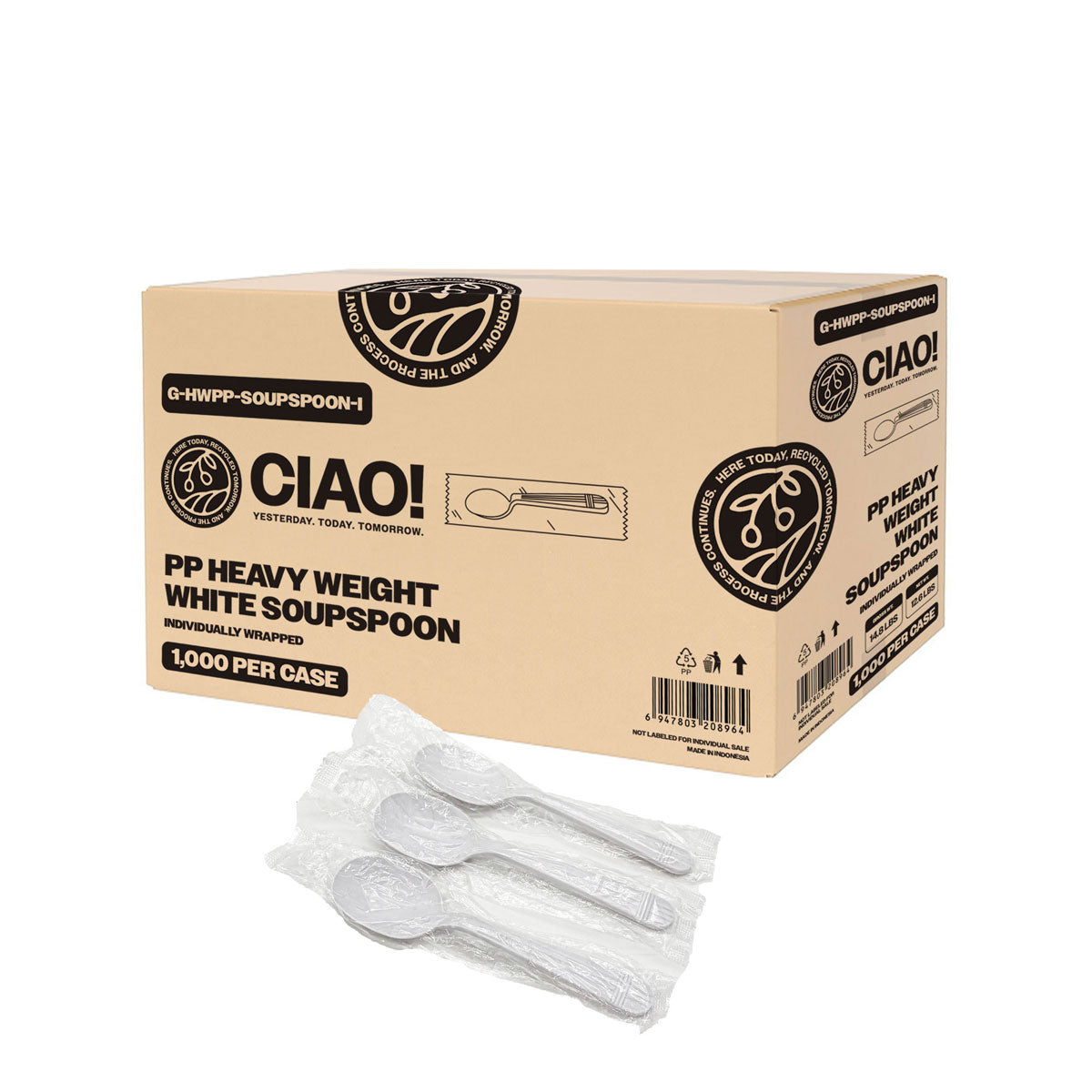 CIAO! Heavy Weight White Soupspoons Polypropylene Individually Wrapped (Case of 1,000)