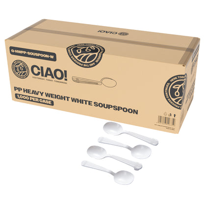 CIAO! Heavy Weight Disposable White Soupspoons Polypropylene (Case of 1,000)