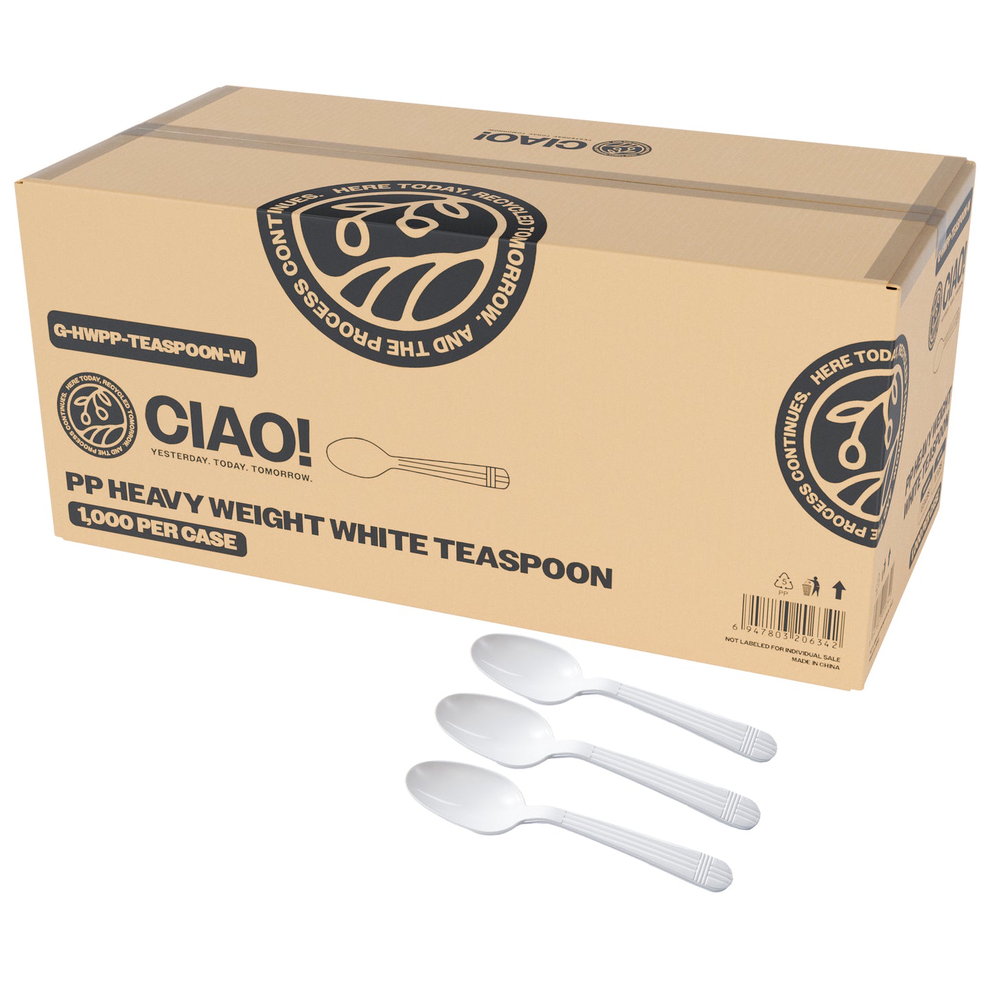 CIAO! Heavy Weight Disposable White Teaspoons Polypropylene (Case of 1,000)