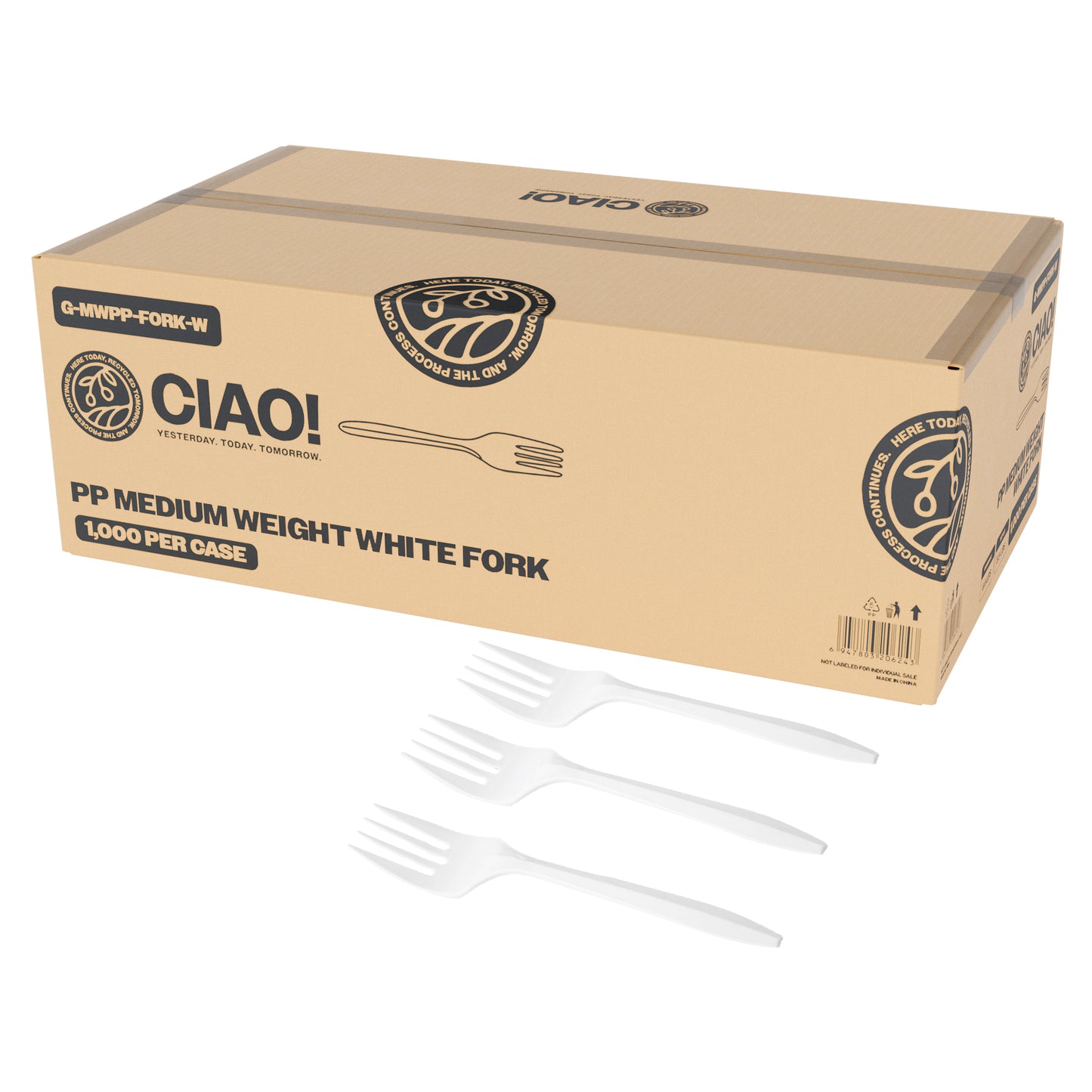 CIAO! Medium Weight Disposable White Fork Polypropylene (Case of 1,000)