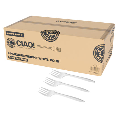 CIAO! Medium Weight Disposable White Fork Polypropylene (Case of 1,000)