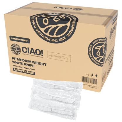 CIAO! Medium Weight Disposable White Knife Polypropylene Individually Wrapped (Case of 1,000)