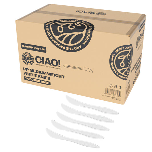 CIAO! Medium Weight Disposable White Knife Polypropylene (Case of 1,000)