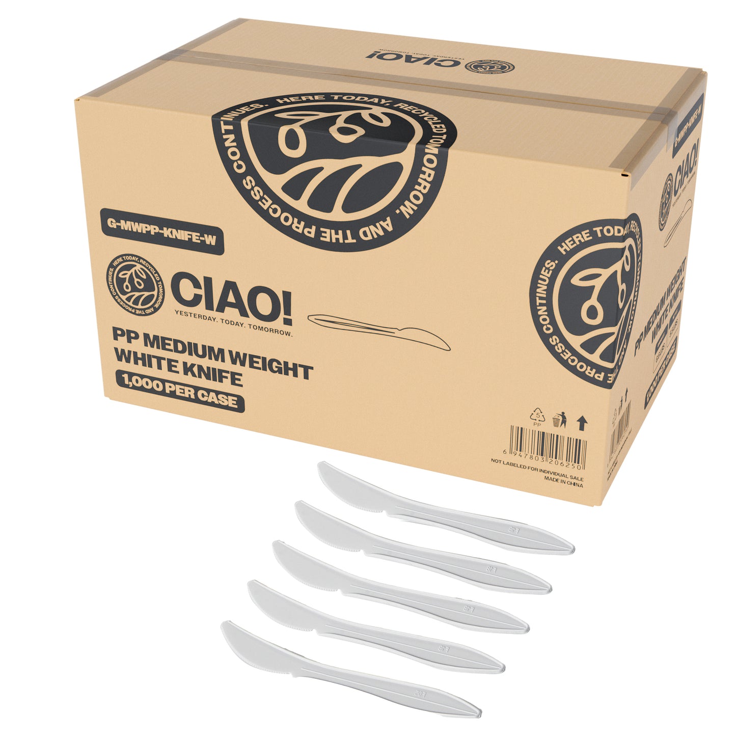 CIAO! Medium Weight Disposable White Knife Polypropylene (Case of 1,000)