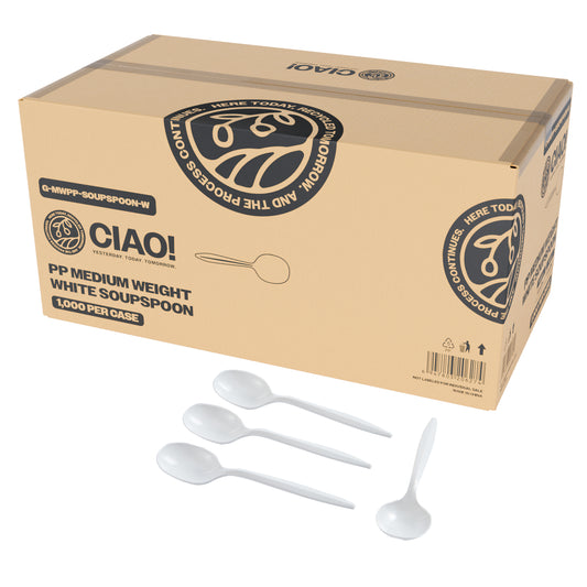 CIAO! Medium Weight Disposable White Soupspoons Polypropylene (Case of 1,000)