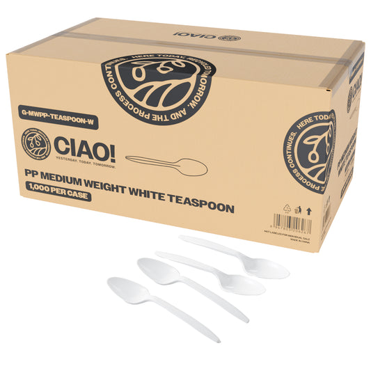 CIAO! Medium Weight Disposable White Teaspoons Polypropylene (Case of 1,000)