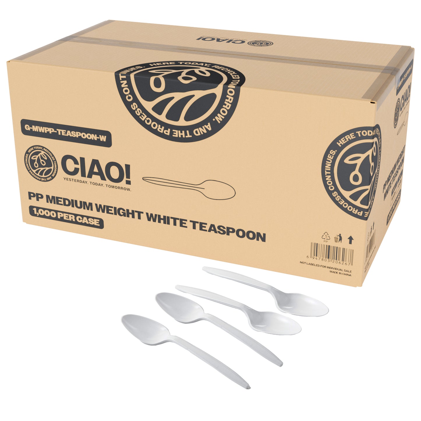 CIAO! Medium Weight Disposable White Teaspoons Polypropylene (Case of 1,000)