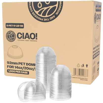 CIAO! 98MM PET Dome Lid with Straw Slot for 14OZ/16OZ/20OZ/24OZ PET Cold Drink Cups (Case of 1,000)