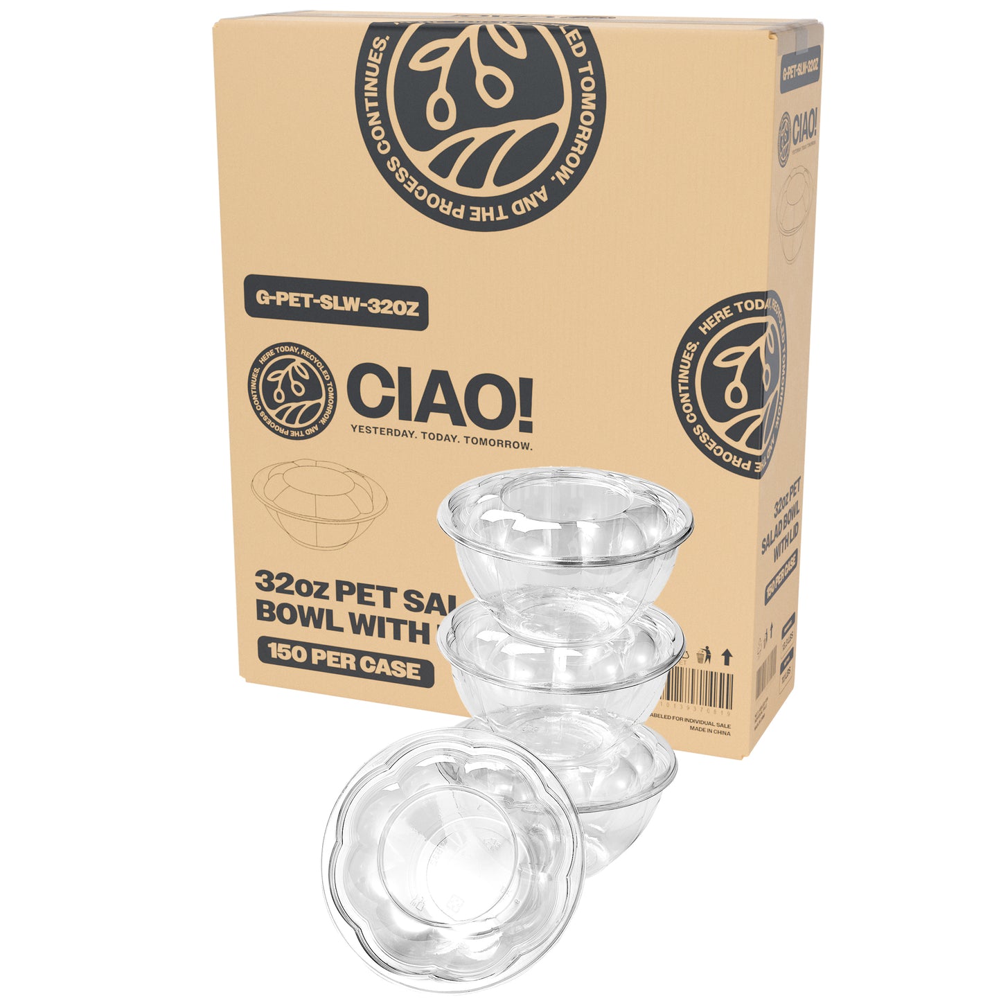 CIAO! 32 oz Clear PET Fruit and Salad Bowl with Rose Dome Lid (150/case)