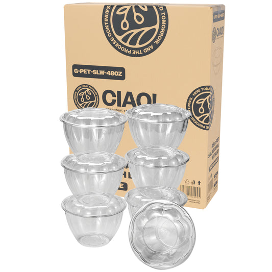 CIAO! 48 oz Clear PET Fruit and Salad Bowl with Rose Dome Lid (150/case)