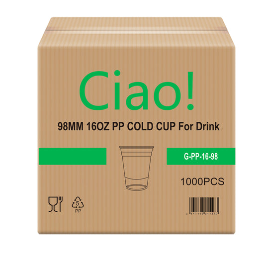 CIAO! 16OZ PP Plastic Cold Drink Cup, Great for Smoothies, Iced Coffee, Boba and Cold Drinks, 98mm (Case of 1,000)
