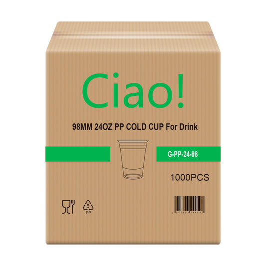 CIAO! 24OZ PP Plastic Cold Drink Cup, Great for Smoothies, Iced Coffee, Boba and Cold Drinks, 98mm (Case of 600)