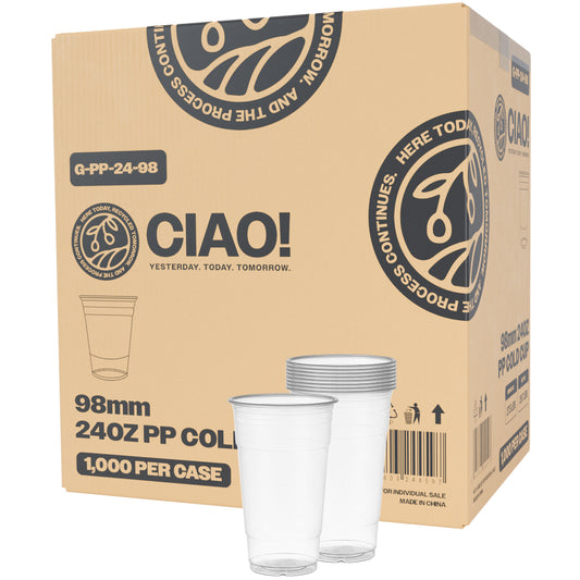 CIAO! 24OZ PP Plastic Cold Drink Cup, Great for Smoothies, Iced Coffee, Boba and Cold Drinks, 98mm (Case of 600)