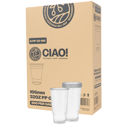 CIAO! 32OZ PP Plastic Cold Drink Cup, Great for Smoothies, Iced Coffee, Boba and Cold Drinks, 105mm (Case of 500)