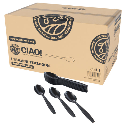 CIAO! Polystyrene Disposable Teaspoons Black (Case of 1,000)