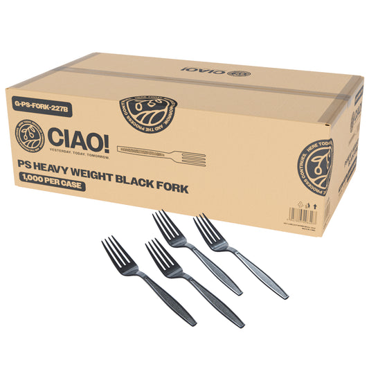 CIAO! Polystyrene Disposable Fork Black (Case of 1,000)