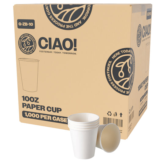 CIAO! Paper Hot Cup, 10 oz Disposable Cup, White, 1000 Count