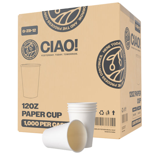 CIAO! Paper Hot Cup, 12 oz Disposable Cup, White, 1,000 Count