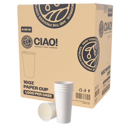 CIAO! Paper Hot Cups, 16 oz Disposable Cup, White, 1000 Count