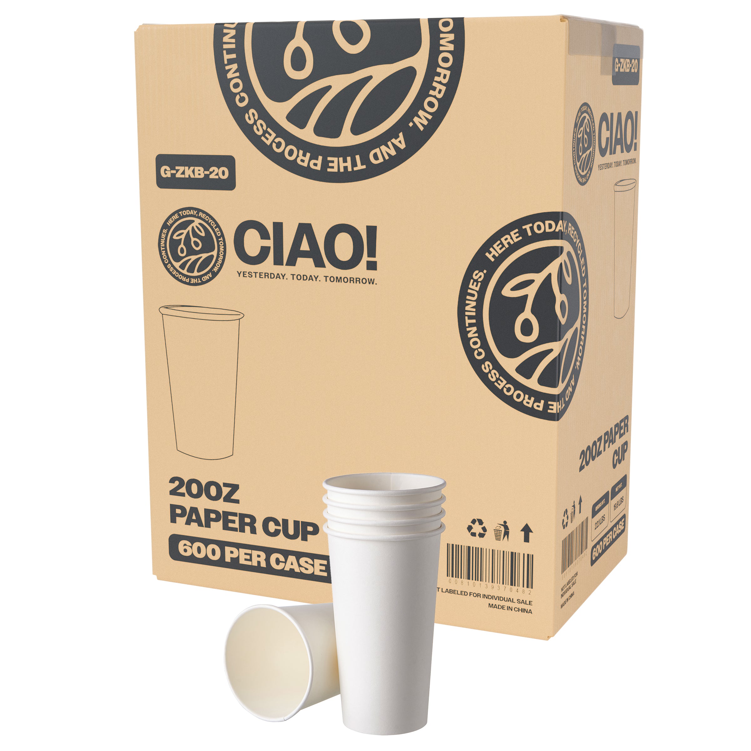 200-Pack 20 Oz Disposable Paper Coffee Cups With Lids – Hot Drink Combo