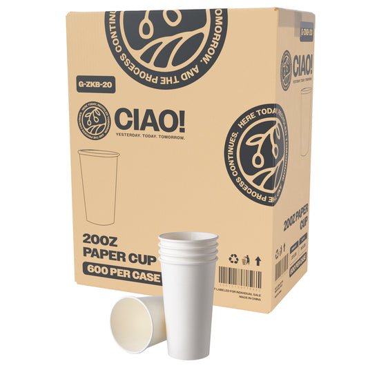 CIAO! Paper Hot Cup, 20 oz Disposable Cup, White, 600 Count